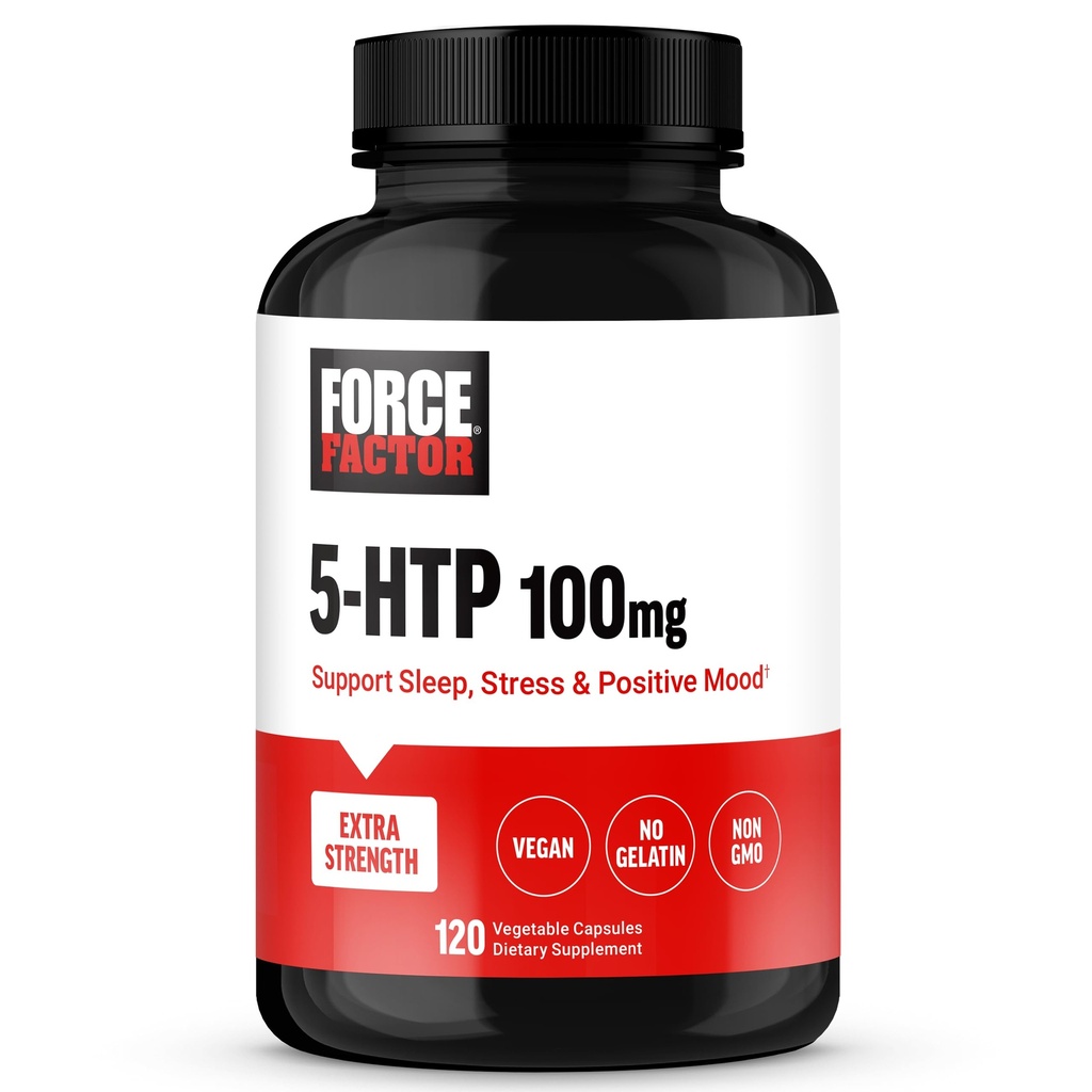 Force Factor 5HTP Sleep Aid and Mood Support Supplement, Extra Strength 5 HTP, Natural Sleep Supplement for Adults to Support Calm and Stress Balance, Vegan, Non-GMO, 120 Capsules