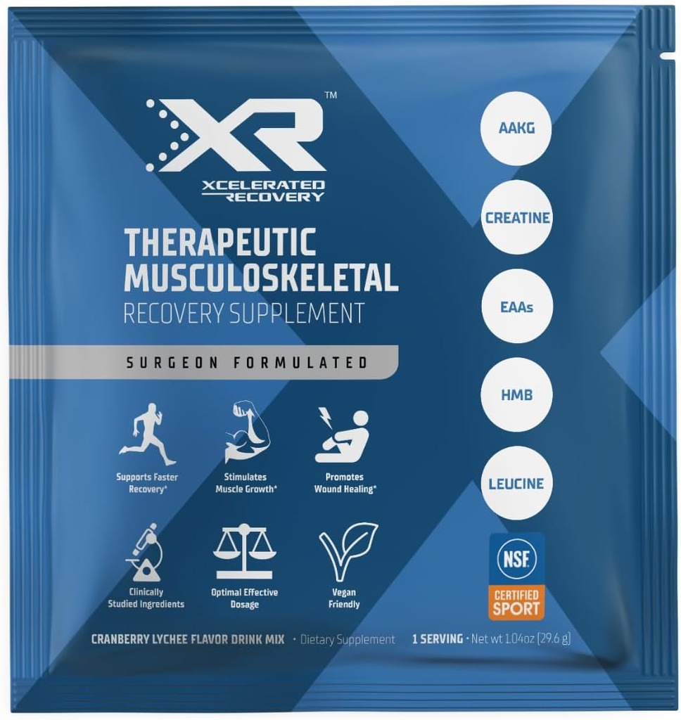 XR™ Therapeutic Musculoskeletal Recovery Supplement 14-Pack | Injury & Surgery Recovery | Amino Acids, HMB, Creatine, AAKG | Cranberry Lychee Flavor Powder Drink Mix | NSF Certified for Sport