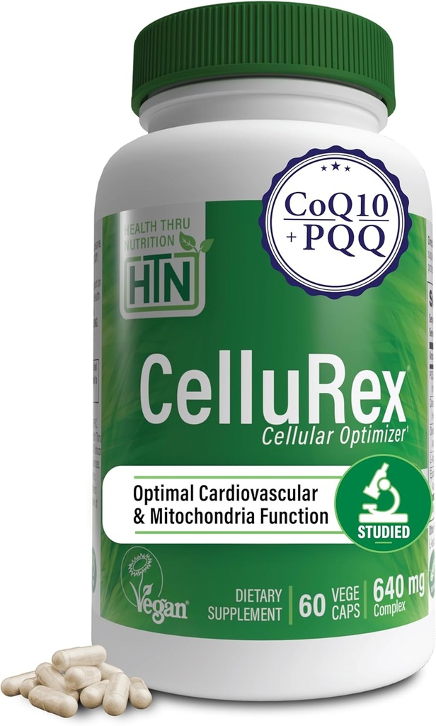 Health Thru Nutrition CoQ10 Plus PQQ and Red Spinach | Cellurex | Cellular Optimizer for Brain Circulation Energy and Mitochondria Function Support | Certified Vegan | Non-GMO (Pack of 60)