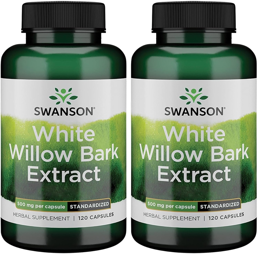 Swanson White Willow Bark Extract - Promotes Joint Support and Muscle Relief - Standardized to 15% Salicin - Natural Supplement with No Stomach Irritation - (120 Capsules, 500mg Each) (2 Pack)