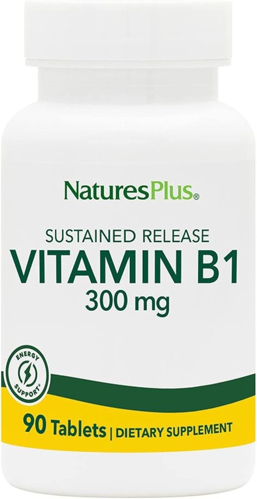 Natures Plus Vitamin B1 (Thiamin HCI), Sustained Release - 300 mg, 90 Vegetarian Tablets - Gluten-Free - 90 Servings