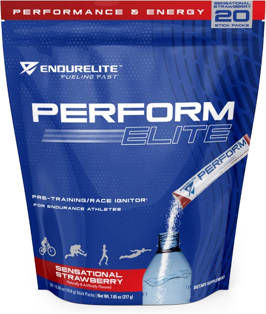 EndurElite Perform Elite- Pre Workout Powder Supplement- Pre-Workout for Endurance Athletes- 20 Serving Bag- Sensational Strawberry
