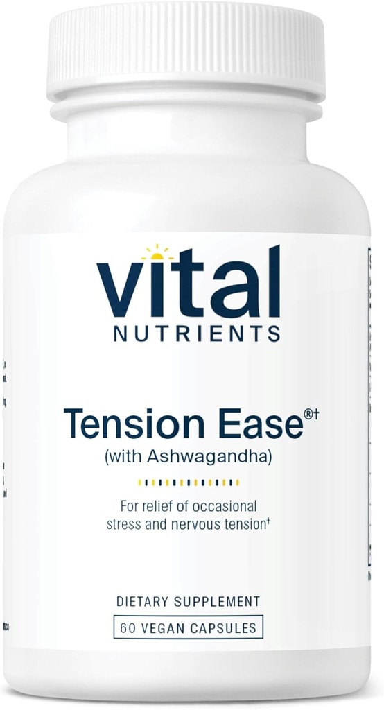 Vital Nutrients Tension Ease with Ashwagandha | Stress Relief Supplement for Relief of Occasional Stress and Nervous Tension | Gluten, Dairy, Soy Free | Non-GMO | 60 Capsules