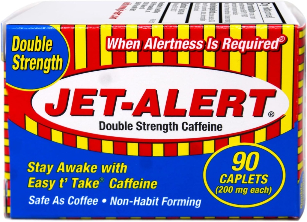 Jet Alert Double Strength Alertness Aid Caplets, 200mg-90 Ct Value Packs (12)