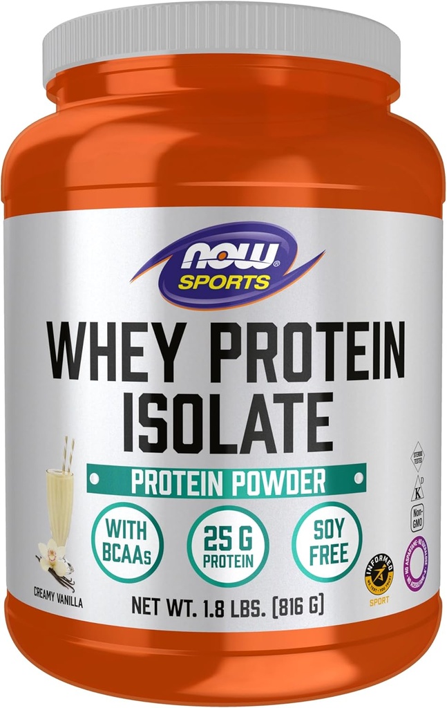 NOW Foods Sports Nutrition, Whey Protein Isolate, 25 G With BCAAs, Creamy Vanilla Powder, 1.8-Pound