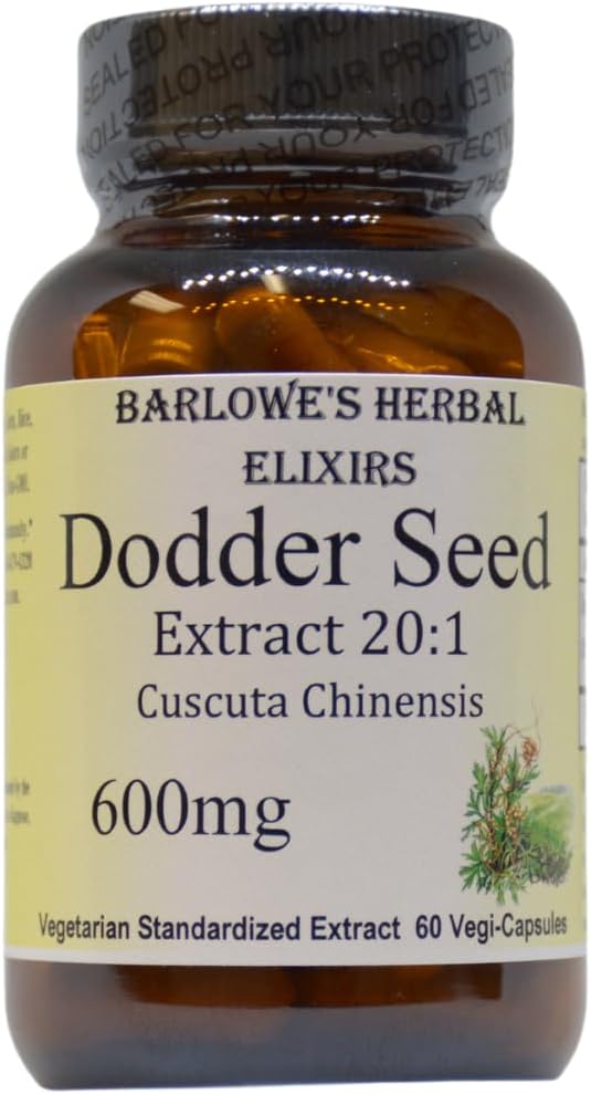 Barlowe's Herbal Elixirs Dodder Seed (Tu Si Zi) | 20:1 Extract | 600mg Per Capsule | Kidney Yang & Longevity Support | 60 Vegan Capsules | Stearate-Free, Additive-Free, Glass Bottled