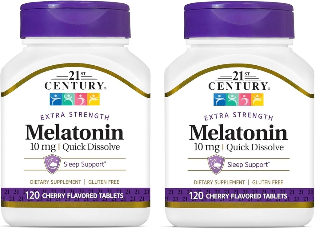 21st Century, Melatonin Quick Dissolve Tablets 10 mg, White, Cherry, 120 Count (Pack of 2)