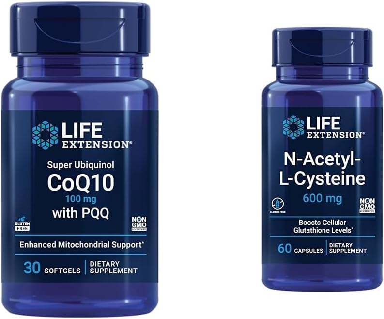 Life Extension Super Ubiquinol CoQ10 with PQQ, CoQ10, PQQ & N-Acetyl-L-Cysteine (NAC), Immune, Respiratory, Liver Health