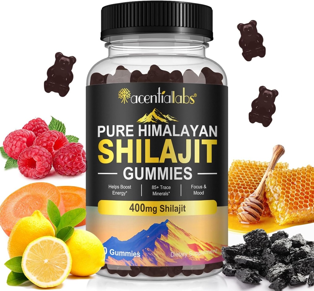 Shilajit Gummies, Pure Himalayan Shilajit Gummies with 100% Shilajit, Shilajit Organic Gummies Rich in Fulvic Acid 85+ Trace Minerals Suitable for Men & Women, Non-GMO - 60 Gummy