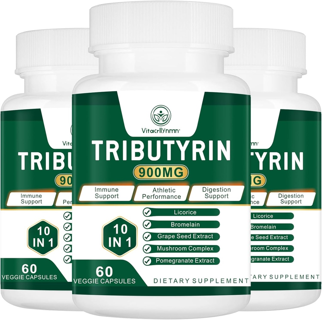 Tributyrin Supplement - Butyrate Precursor for Gut Barrier Support, Leaky Gut Support,Digestion 180 Count (Pack of 3)