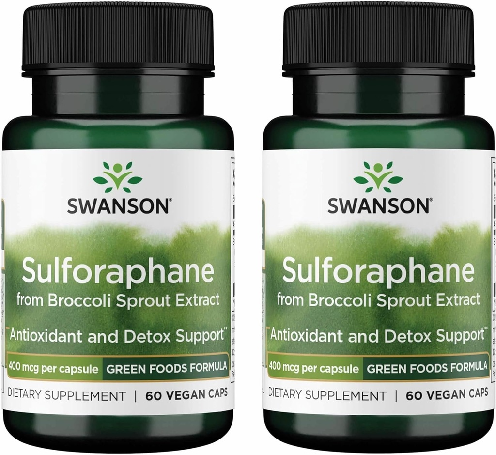 Swanson Sulforaphane - Broccoli Sprout Extract Supporting Cellular, GI Tract, and Liver Health - Natural Supplement Standardized to 0.4% Sulforaphane - (60 Veggie Capsules, 400mcg Each) (2 Pack)