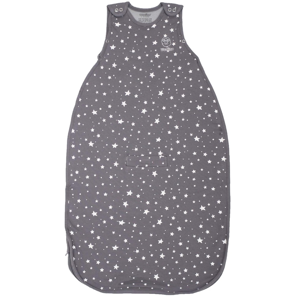 Woolino Merino Wool and Organic Cotton Ultimate Sleep Sack - 4 Season - Two-Way Zipper Adjustable Sleeping Bag - Universal Size Sleep Sack for Baby (2-24 Months) - Star Gray