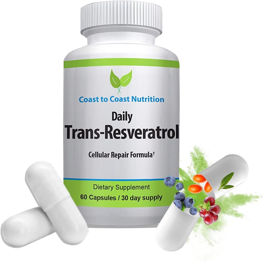 Trans-Resveratrol Supplement - Organic Capsules – Vegan Supplements for Women and Men, Natural Antioxidant, Polyphenols Supplement, Anti Aging - 60 Capsules, 600mg, 30 Day Supply