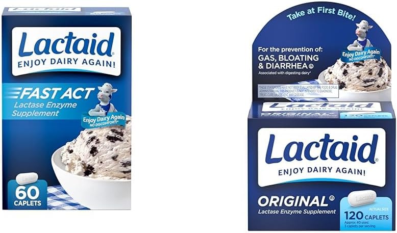 Lactaid Fast Act 60-Pack Original Strength 120-Count Lactose Intolerance Caplets with 9000 FCC Lactase Units
