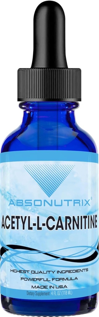 Absonutrix Acetyl L-Carnitine, 593mg per Serving, 200 Potent Servings, Quick Absorption Liquid Drops, Gluten-Free, Third-Party Tested, GMP-Certified, Non-GMO, Made in USA