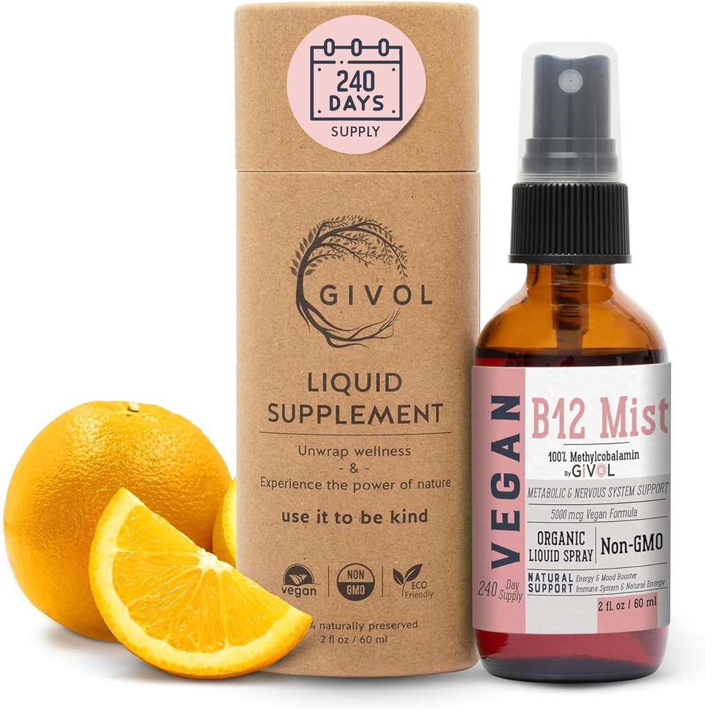 Organic Vegan Vitamin B12 Supplement Liquid Mist for Quick Absorption 5,000mcg Methylcobalamin - No Harsh Chemicals or Preservatives - No Artificial Sweeteners Added Non-GMO 240 Days Supply