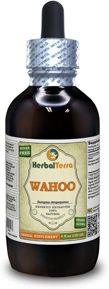 Wahoo (Euonymus Atropurpureus) Tincture, Dried Root Bark Liquid Extract (Brand Name: HerbalTerra, Proudly Made in USA) 4 fl.oz (120 ml)