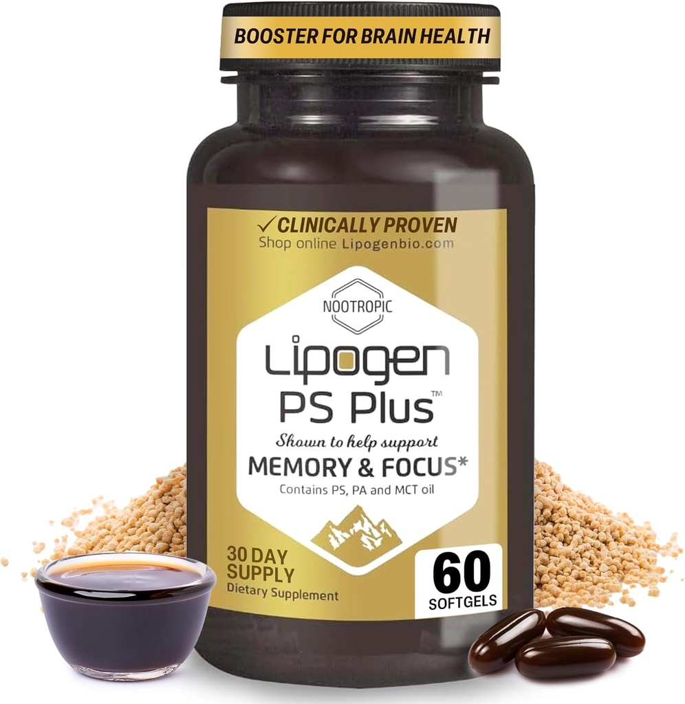 PS Plus Brain Supplements for Memory and Focus - Premium Phosphatidylserine Brain Booster for Brain Health - Nootropic - 60 Softgels for One Month Supply