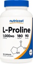 Nutricost L-Proline 1000mg, 180 Capsules (90 Servings) - 500mg Per Cap, Non-GMO, Gluten Free