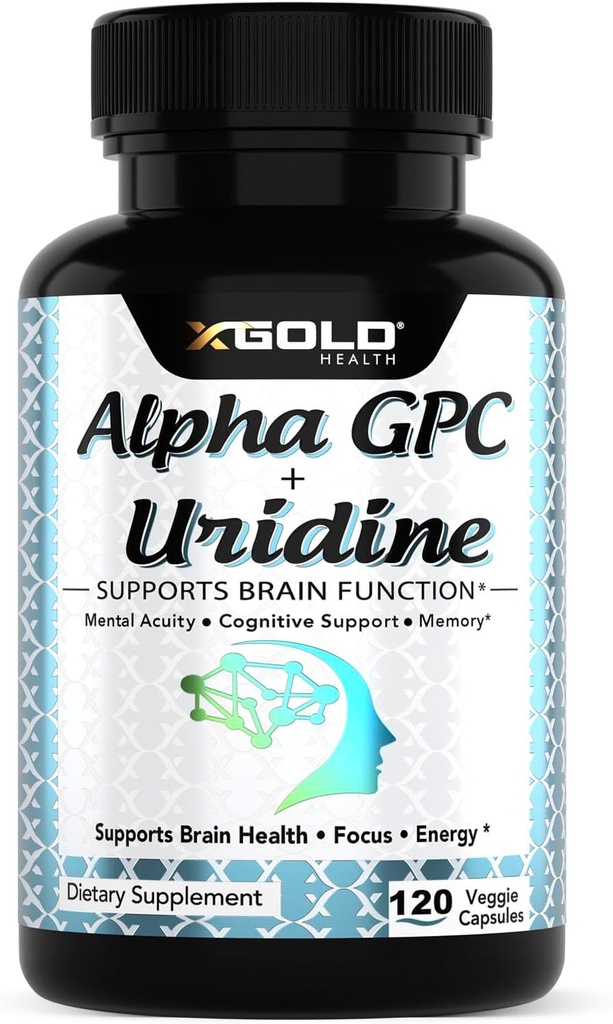 Alpha Gpc + Uridine 900mg – Powerful Nootropic for Boost Focus, Memory, Energy, Mood & Cognitive Performance – 120 Vegetarian Capsules