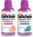 Bluebonnet Nutrition Liquid Calcium Citrate Magnesium Citrate, Vitamin D3- Bundle of Blueberry Flavor and Strawberry Flavor, 2 Bottle of 16 Fl Oz Each (32 Fl Oz Total)
