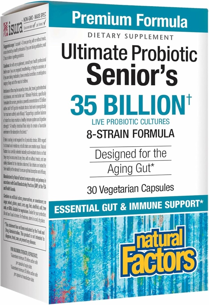 Natural Factors Ultimate Probiotic Senior's - Senior Supplement for Digestive & Immune Health - 35 Billion CFUs - Non-GMO & Gluten-Free - 30 Capsules (30 Servings)