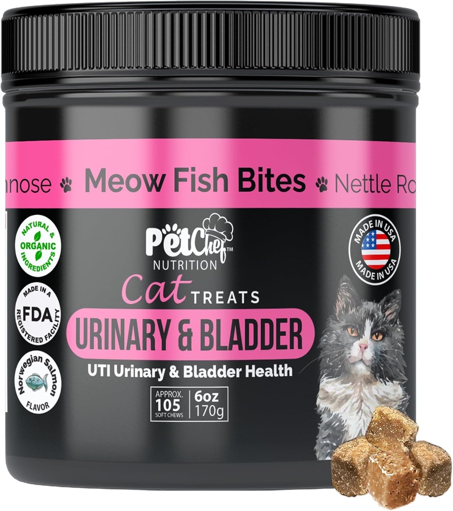 Pet Chef Urinary Cat Treats Low-Calorie UTI Support with Cranberry & Probiotics Holistic Kidney & Bladder Health - Natural Supplements for Cats - Improve Digestion & Stool Quality Organic Ingredients