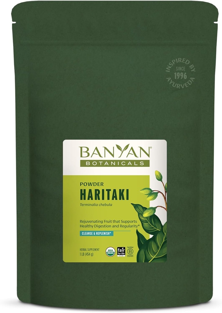 Banyan Botanicals Haritaki Powder – Organic Terminalia Chebula – Ayurvedic Digestion Supplement that Supports Gentle Cleansing* – 1 lb. – Non-GMO Sustainably Sourced Certified Fair for Life Fair Trade