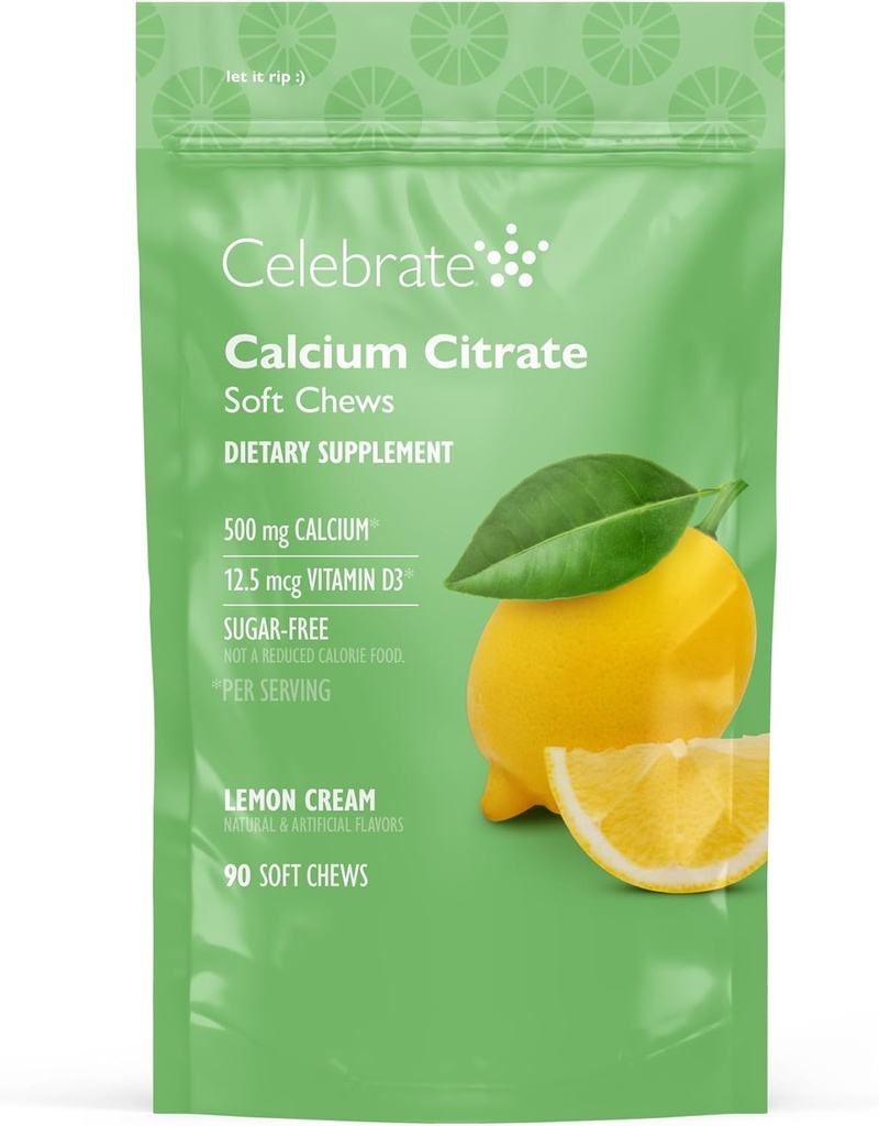 Celebrate Vitamins Bariatric 500mg Calcium Citrate Soft Chews with 500 IU Vitamin D3 – Essential for Gastric Bypass Patients & Bone Health - Sugar & Gluten Free, Lemon (90 Chews)