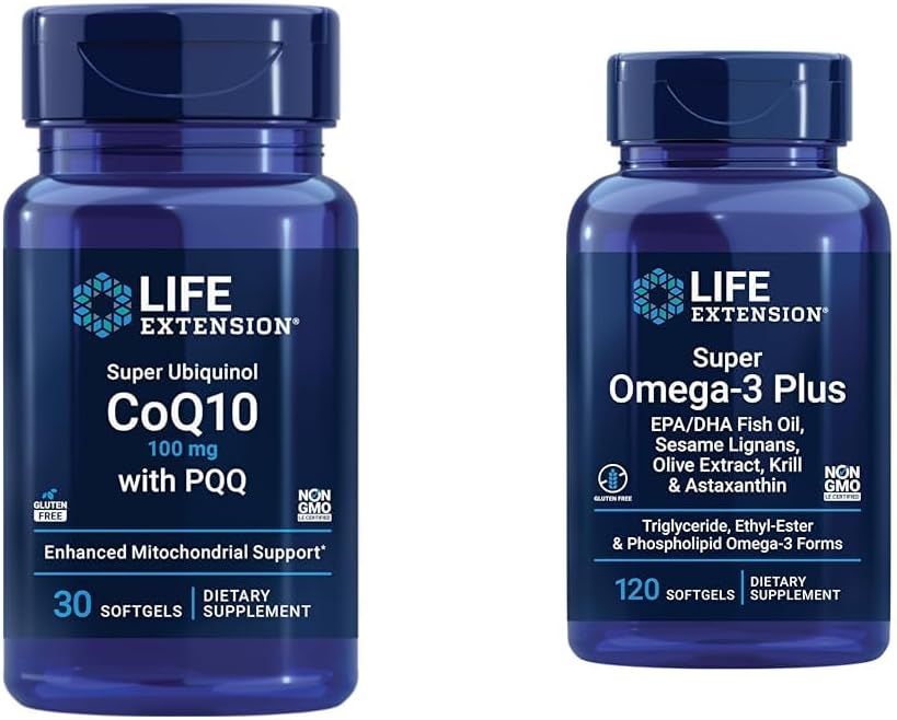 Life Extension Super Ubiquinol CoQ10 with PQQ, CoQ10, PQQ & Super Omega-3 Plus EPA/DHA Fish Oil, Sesame Lignans