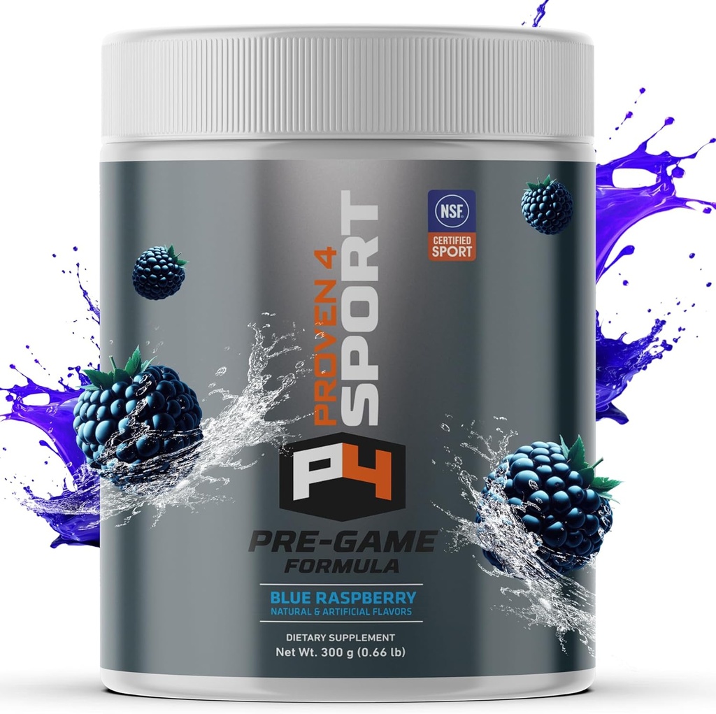 Proven4 Pre Workout Powder for Men and Women with Creatine - Beta Alanine - Caffeine NSF Certified preworkout Energy Supplement Blue Raspberry 30 Servings