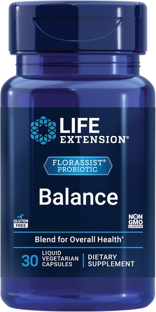 Life Extension FLORASSIST Balance Probiotic - 7 Strains 15 Billion CFUs - Probiotics Supplements for Men and Women - Digestive Health Support – Once Daily, Non-GMO, Vegetarian – 30 Capsules