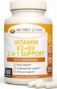 Me First Living Vitamin D3 K2 Supplement Bone and Heart Health Non-GMO Formula 125 MCG Vitamin D3 & 100 MCG Vitamin K2 MK-7 Easy to Swallow Vitamin D & K Complex with Calcium