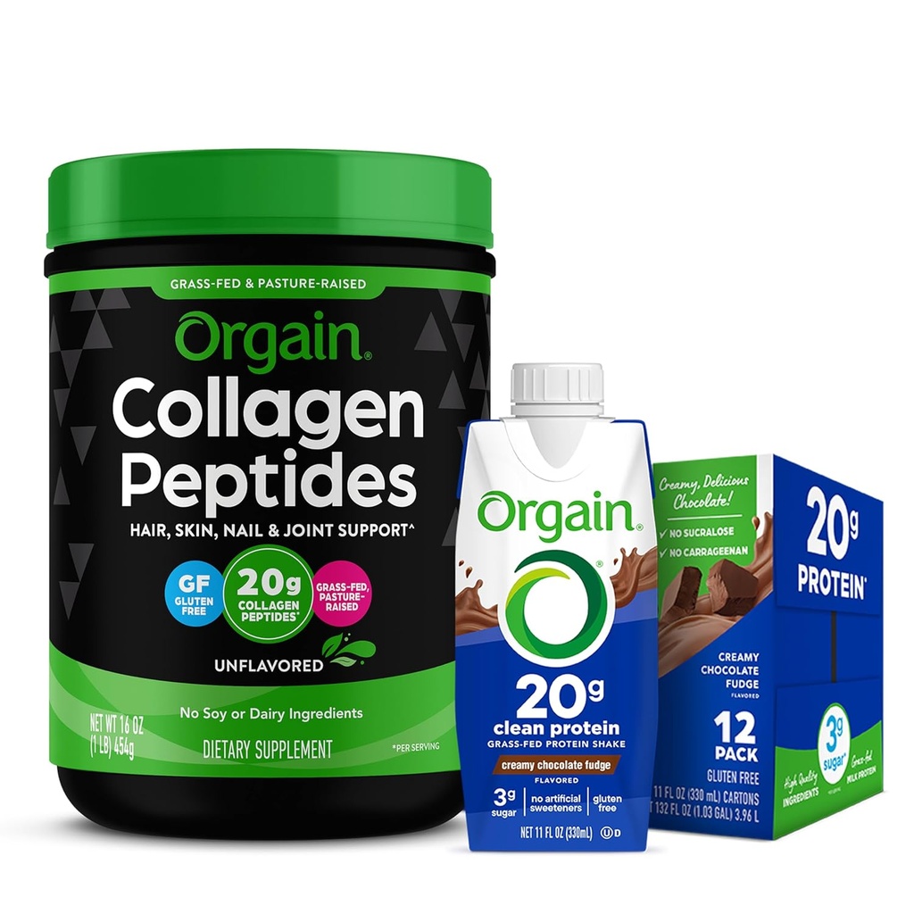 Orgain Grass Fed Hydrolyzed Collagen Peptides Protein Powder - Paleo & Keto Friendly, Amino Acid Supplement, Pasture Raised & Grass Fed Clean Protein Shake, Creamy Chocolate Fudge - Meal Replacement