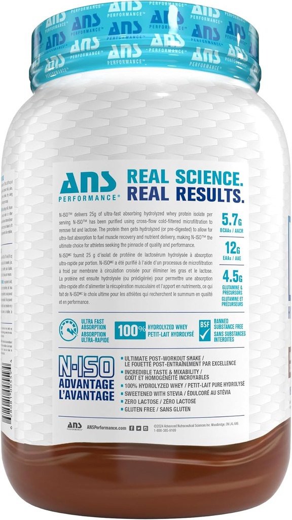 ANS Performance 100% Pure Hydrolyzed Whey Isolate Protein + BCAAs - 25g of Protein - Peanut Free, Gluten Free, Zero Lactose (Milk Chocolate, 1.8 lb)