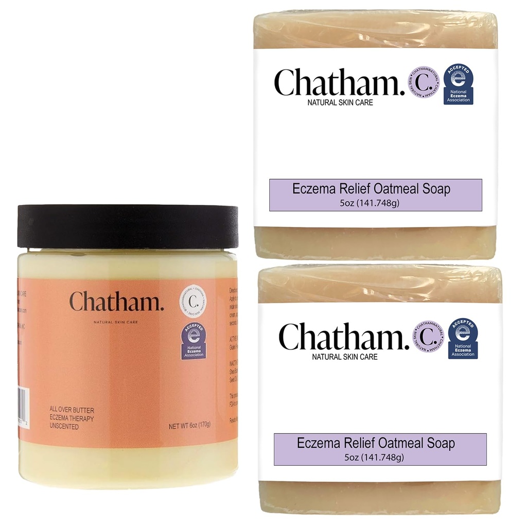 Chatham Natural Skin Care Over Butter Eczema Therapy 6oz and 2 x Eczema Relief Soap Bars 5oz Bundle | With Colloidal Gluten Free Oatmeal
