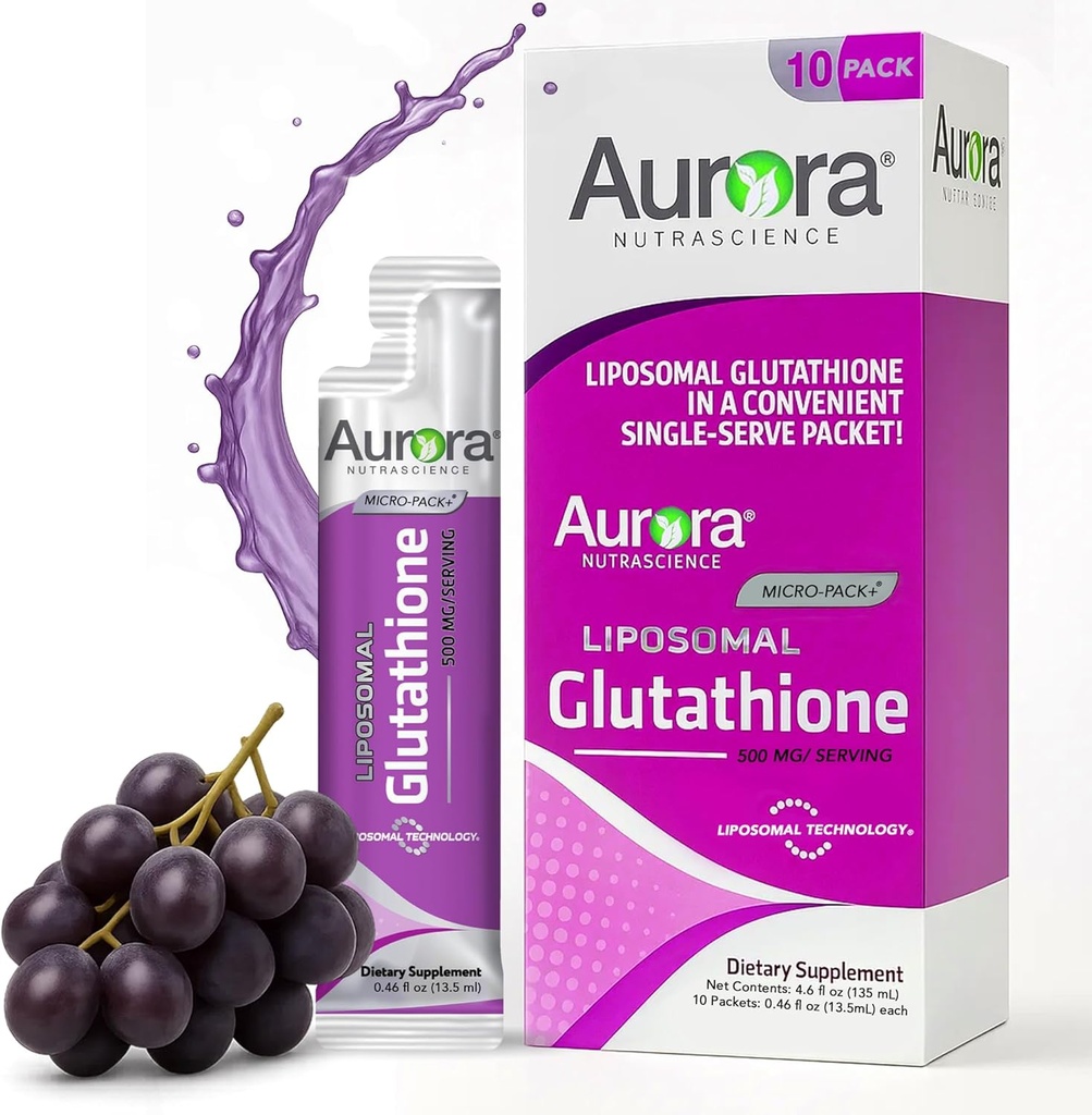 Aurora Nutrascience Micro-Liposomal Liquid Glutathione, Immune & Antioxidant Gut Health Support Supplement, 500 mg per Serving, Gluten Free, Non-GMO, Sugar-Free, 10 Single-Serve Packets