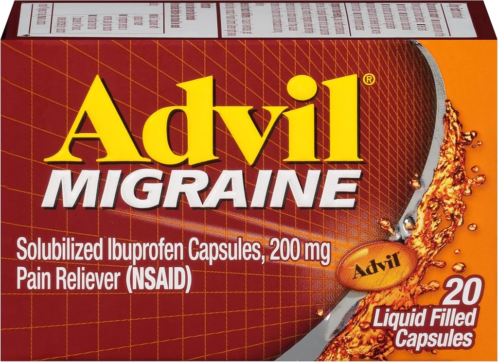 Advil Migraine Headache Relief, Ibuprofen Capsules with Ibuprofen 200mg for Migraine Relief, Nausea Relief and Light Sensitivity Relief - 20 Liquid Filled Capsules