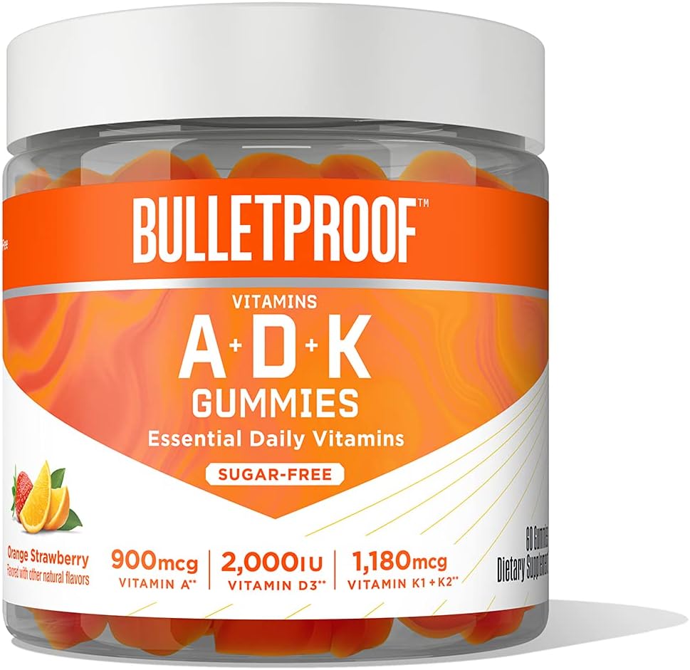 Bulletproof Sugar-Free Orange Strawberry Vitamins A+D+K Gummies, 60 Count, Keto Supplement for Heart, Bone and Immune Support, New and Improved Formula and Texture, Packaging May Vary
