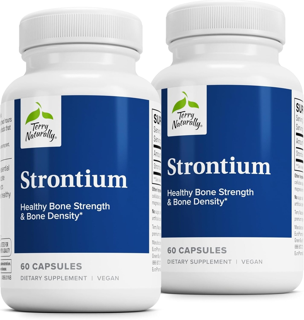 Terry Naturally Strontium - Bone Health & Strength Support Supplement - Supplement with Vegan Capsules - with Strontium Citrate for Superior Absorption - 60 Capsules (Pack of 2)
