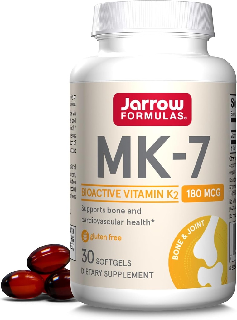 Jarrow Formulas MK-7 180 mcg - 30 Softgels - Superior Vitamin K Product for Building Strong Bones - Supports Heart & Cardiovascular Health - 30 Servings
