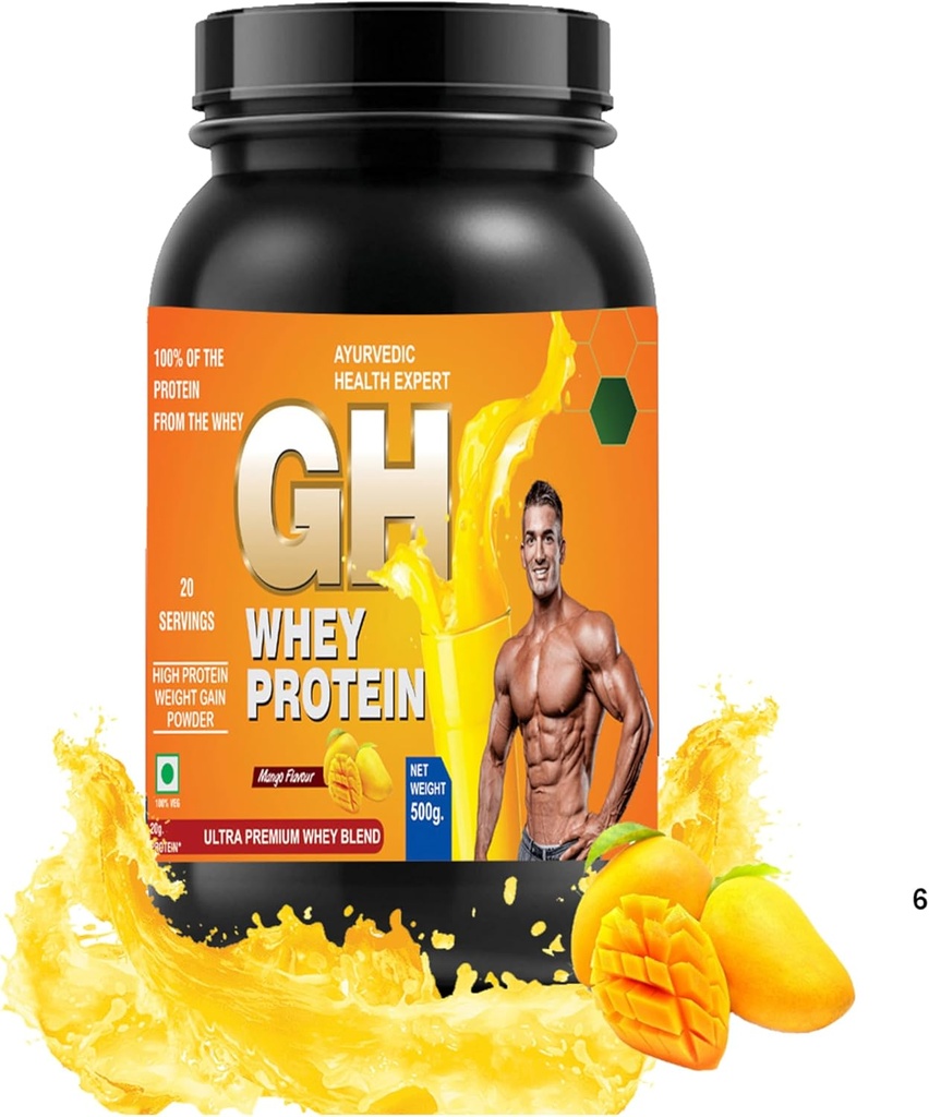 GH WHEY Protein, Ultra Premium Faster Recovery, Absorption & Lean Muscle Growth (1.1lbs, Mango Flavor)