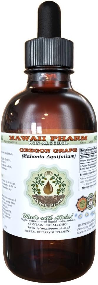 Hawaii Pharm Oregon Grape Alcohol-Free Liquid Extract, Oregon Grape (Mahonia aquifolium) Dried Root Glycerite Natural Herbal Supplement, USA 2oz