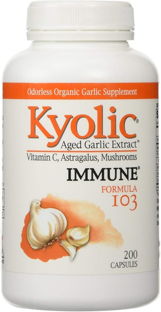 Kyolic - Formula 103 Aged Garlic Extract With Vitamin C, Astragalus, Mushrooms - 200 Capsules, 2 Pack