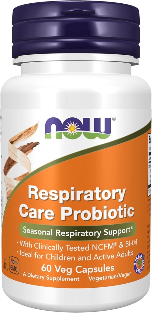 NOW Foods Supplements, Respiratory Care Probiotic, with Clinically Tested NCFM® & BI-04, 60 Veg Capsules