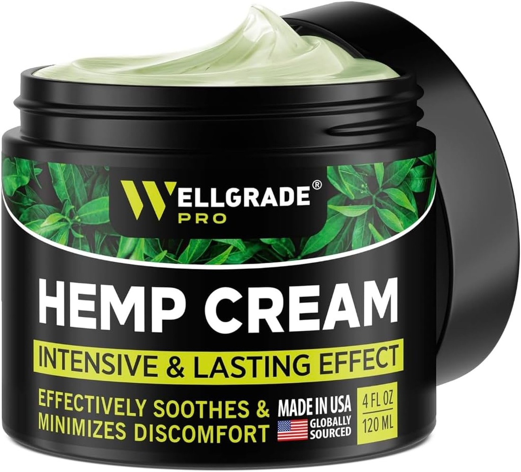 WELLGRADE PRO Hemp Extract Cream - USA Made - Knees, Joints & Back - Arnica, MSM & Menthol, 4 Fl Oz