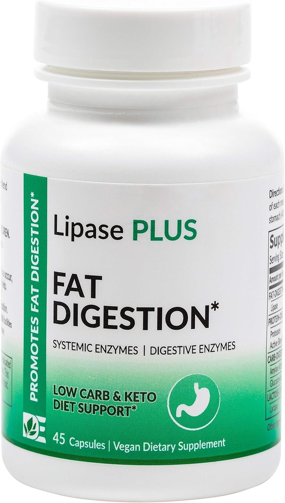 Lipase Plus - Digestive Enzyme Formula, Fatty Food Digestion, Omega Fatty Acid Absorption | 45 Count