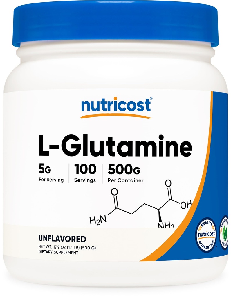 Nutricost L-Glutamine Powder (500 Grams) Unflavored, 100 Servings, GMO-Free