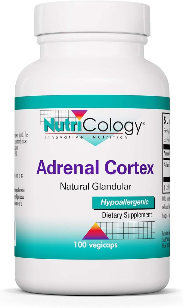 Nutricology Adrenal Support Supplement for Men & Women - Adrenal Glandular Supplement, Immune Function, Endocrine Support, 100mg Adrenal Extract, Bovine, Lyophilized - 100 Count