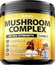 Satoomi 10in1 Mushroom Supplement Complex - Lions Mane, Cordyceps, Reishi, Chaga and 6 More - Brain Supplements for Memory & Focus - 90 Count - 3 Months Supply